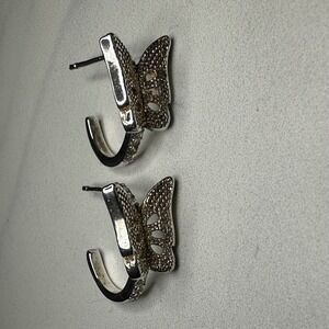 Sparkling Butterfly Hoop Earrings Silver Tone Cubic Zirconia Dangle Jewelry